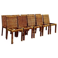 Vintage Coastal Woven Rattan Dining Chairs, Set of 10