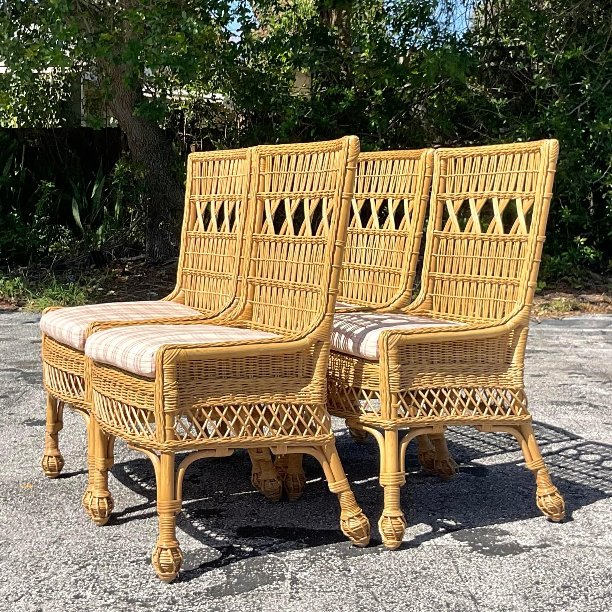 Philippine Vintage Coastal Woven Rattan Dining Chairs - Set of 4 For Sale