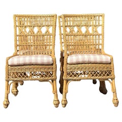 Used Coastal Woven Rattan Dining Chairs - Set of 4