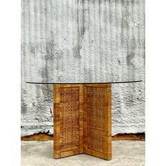 Vintage Coastal Woven Rattan Dining Table Pedestal