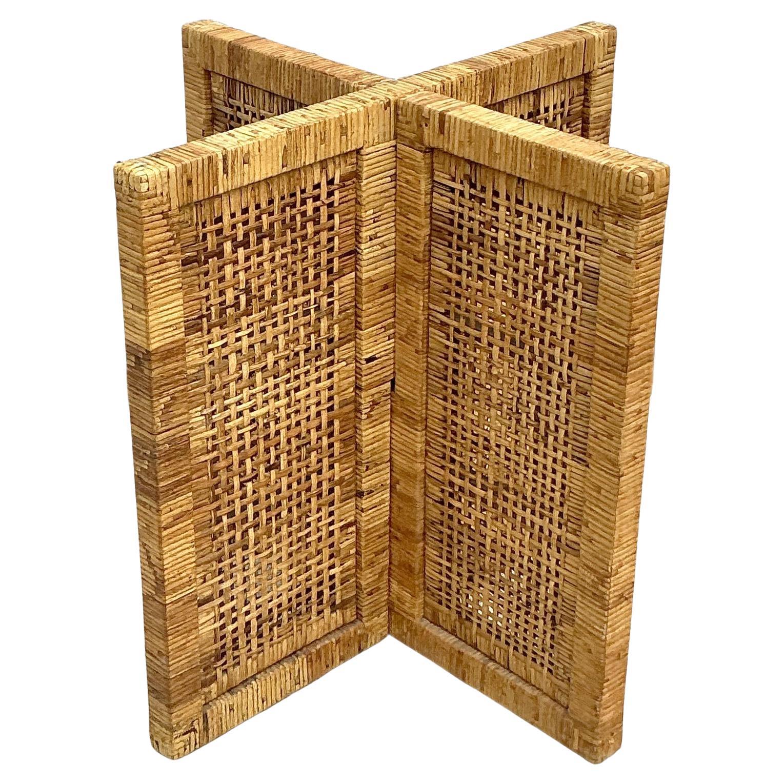 Vintage Coastal Woven Rattan Dining Table Pedestal