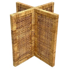 Vintage Coastal Woven Rattan Dining Table Pedestal