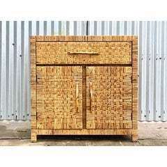 Vintage Coastal Woven Rattan Double Door Sideboard