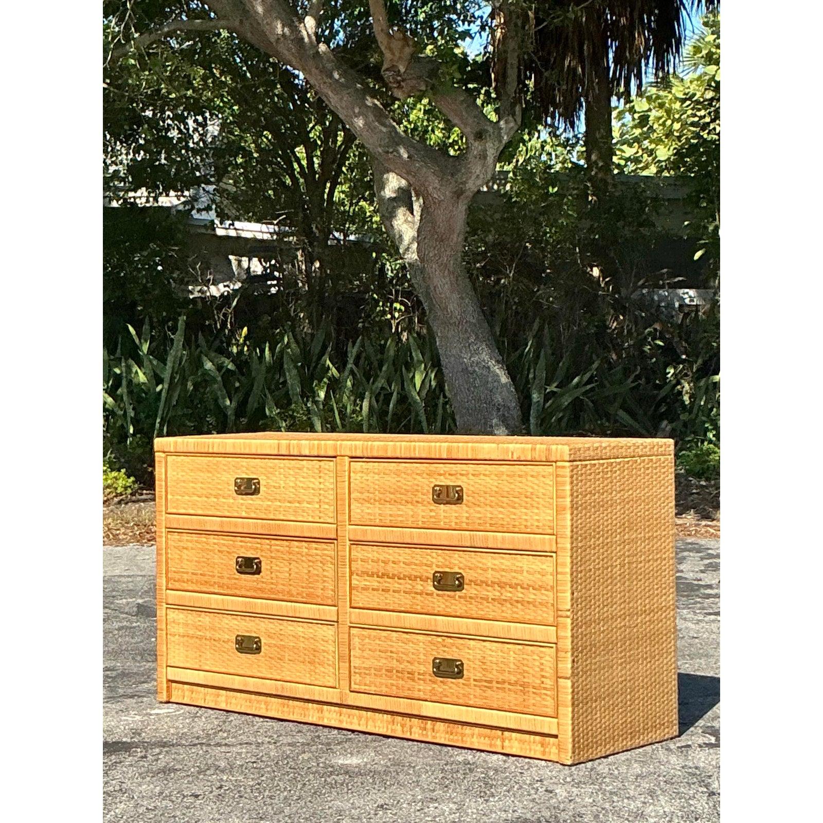 Vintage Coastal Woven Rattan Dresser For Sale 4