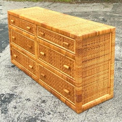 Vintage Coastal Woven Rattan Dresser