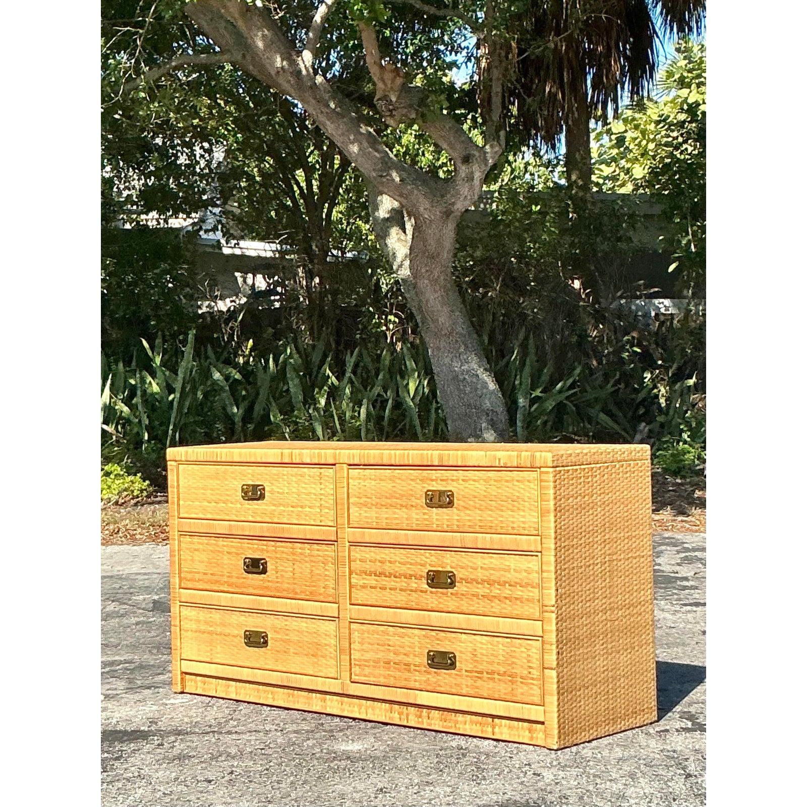 Philippine Vintage Coastal Woven Rattan Dresser For Sale