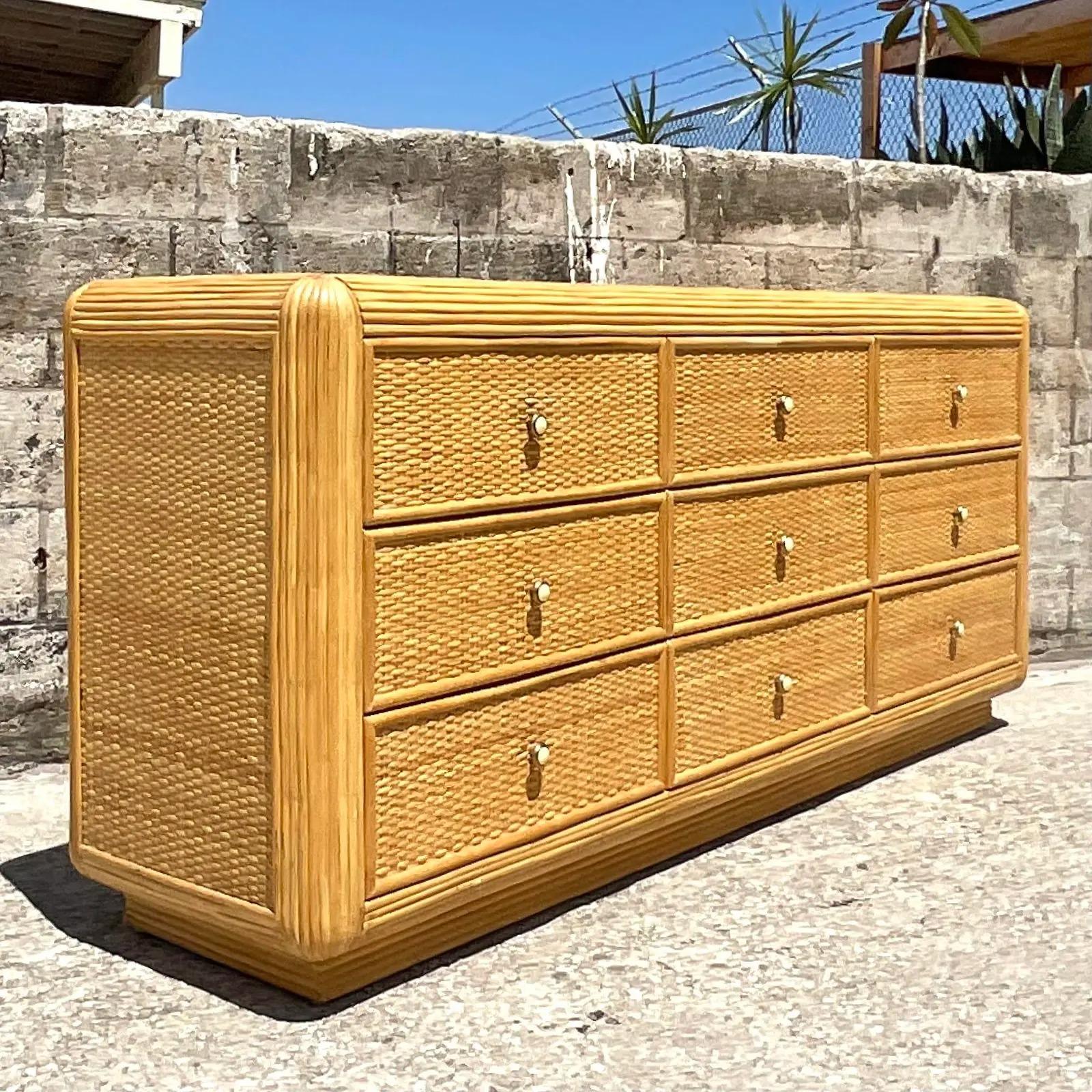 20th Century Vintage Coastal Woven Rattan Dresser