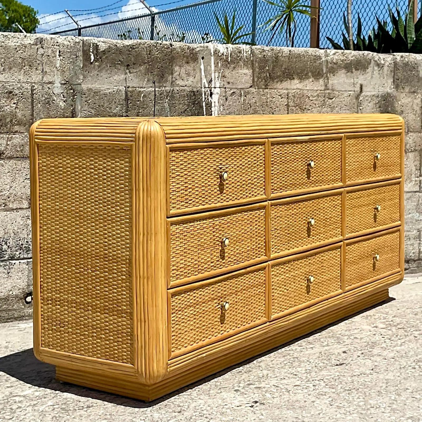 Vintage Coastal Woven Rattan Dresser 2
