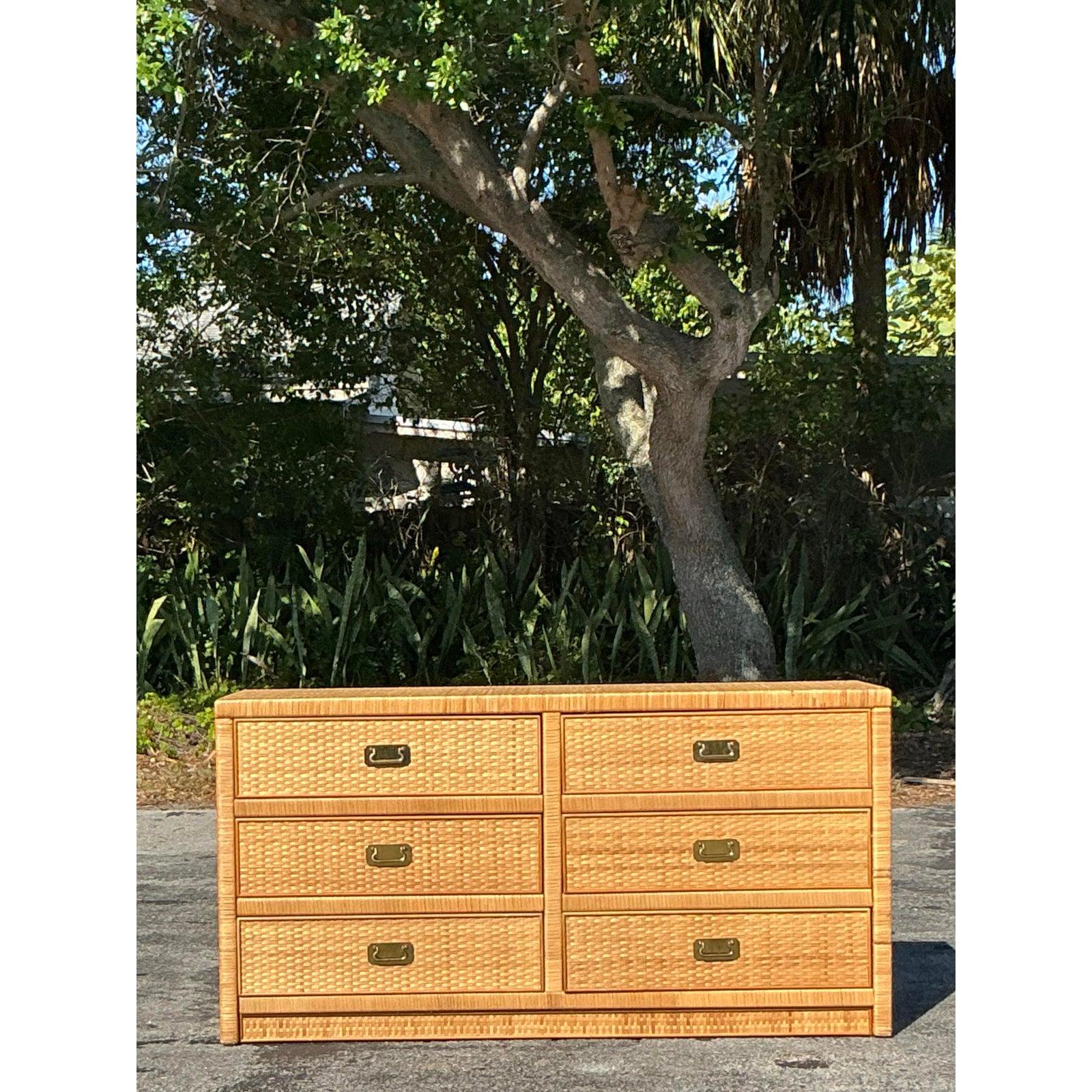 Vintage Coastal Woven Rattan Dresser For Sale 2