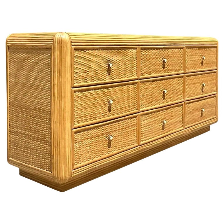 Vintage Coastal Woven Rattan Dresser at 1stDibs