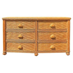 Used Coastal Woven Rattan Dresser