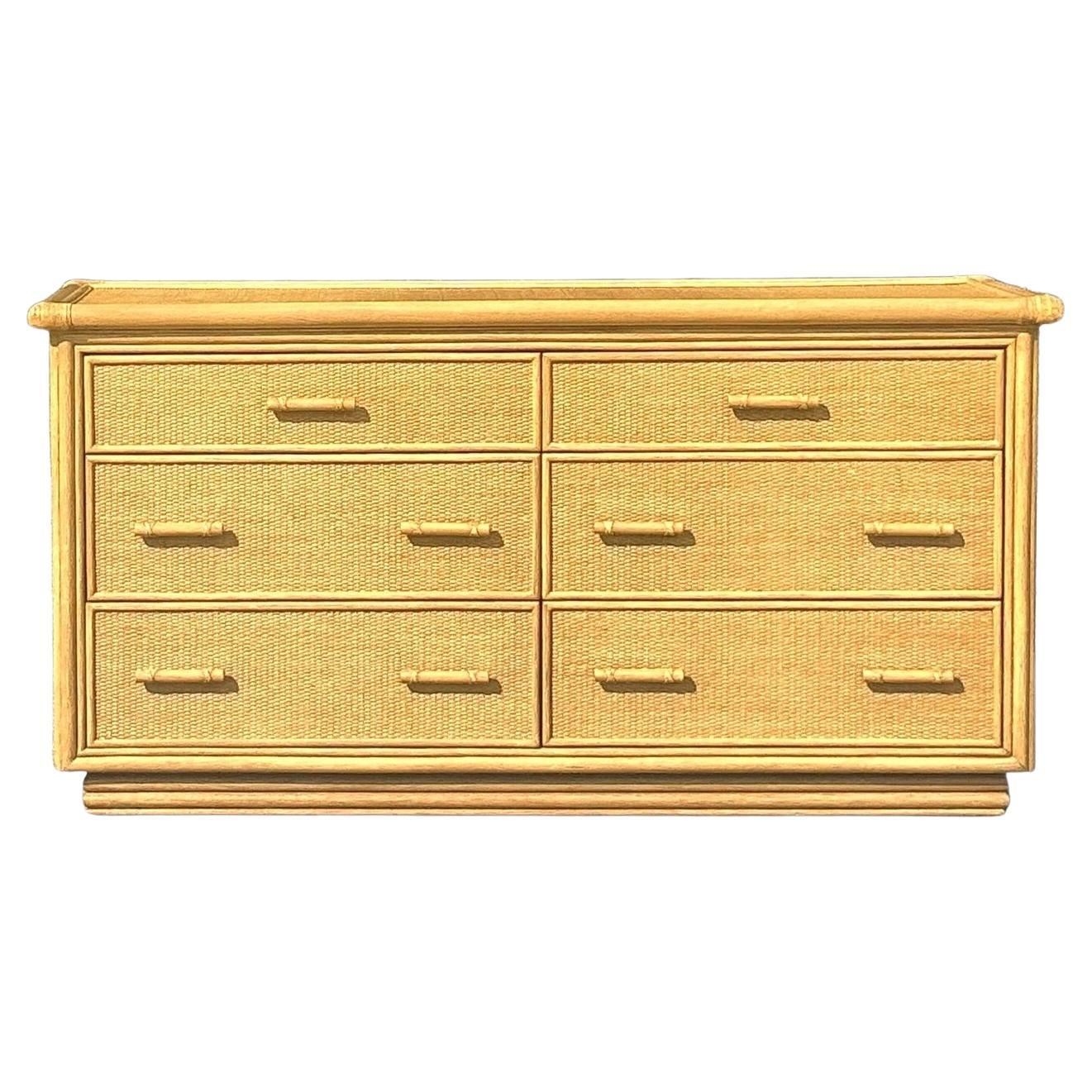 Vintage Coastal Woven Rattan Dresser