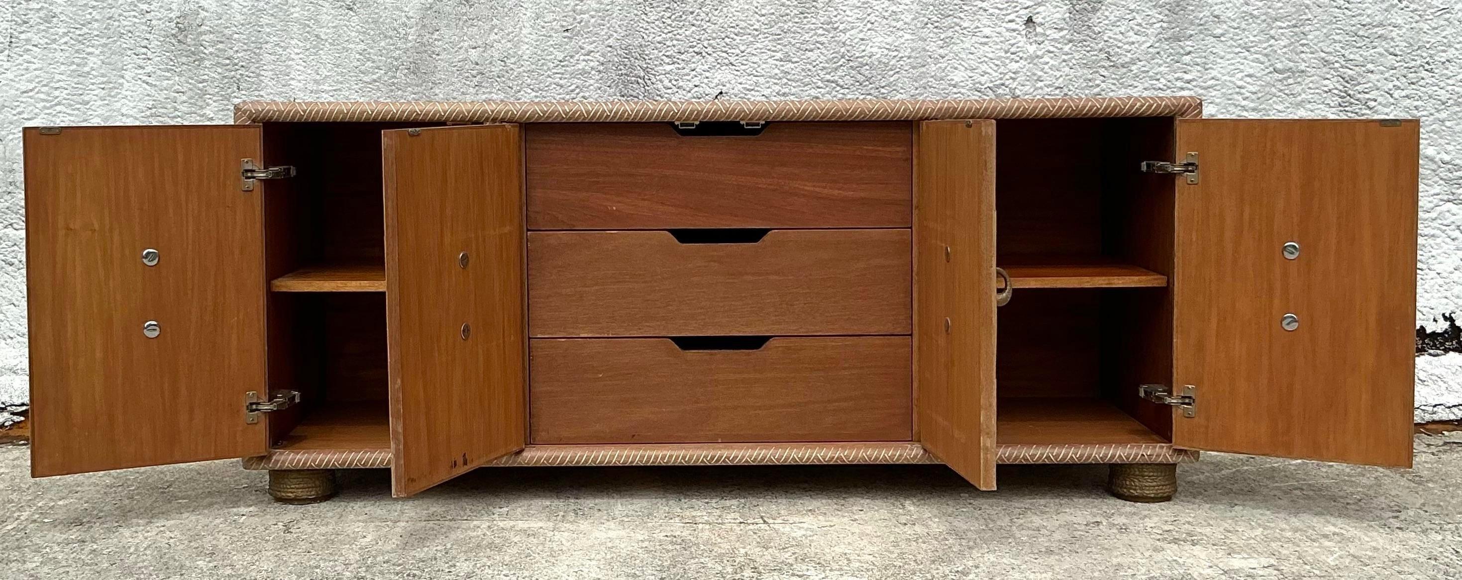 Philippine Vintage Coastal Woven Rattan Elephant Head Credenza