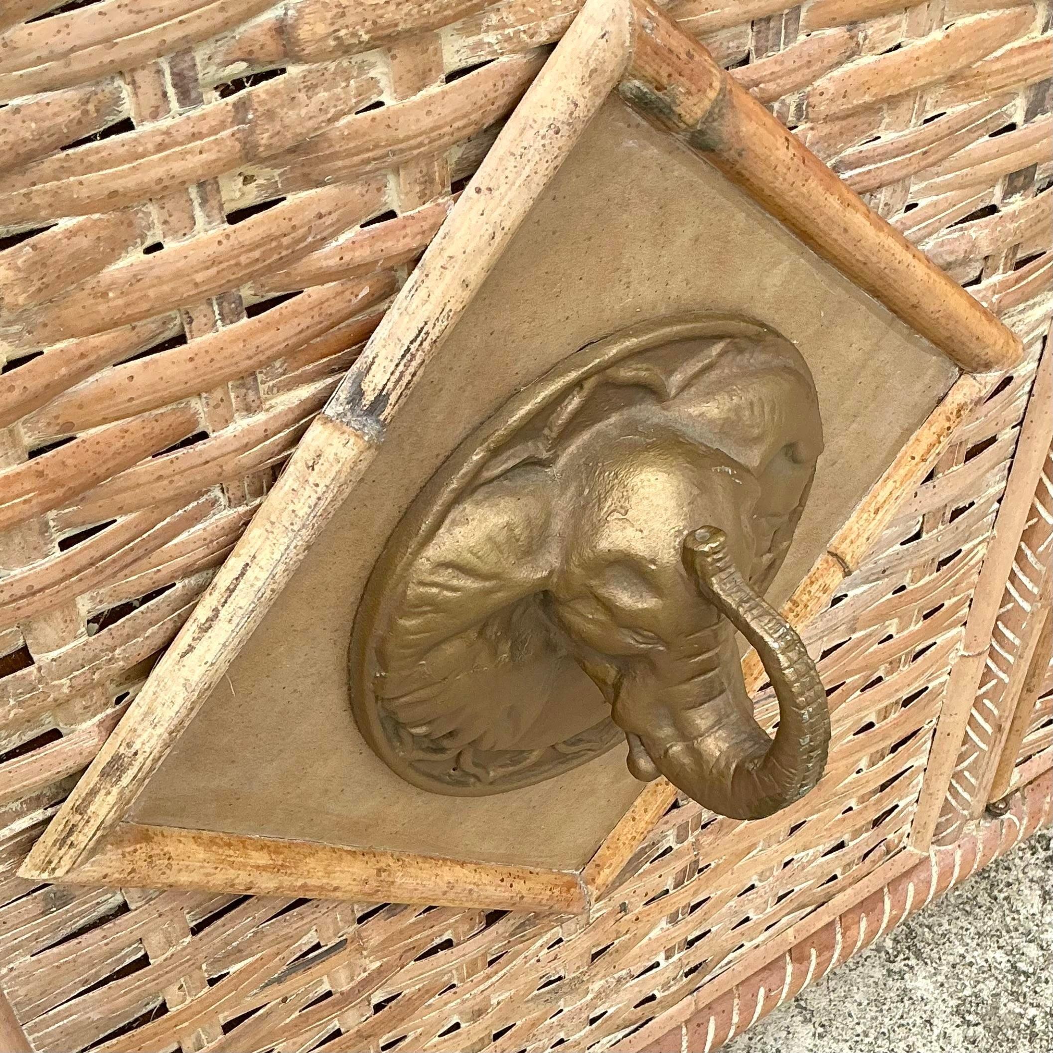Vintage Coastal Woven Rattan Elephant Head Credenza 1