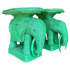 Vintage Coastal Woven Rattan Elefant Beistelltische - ein Paar