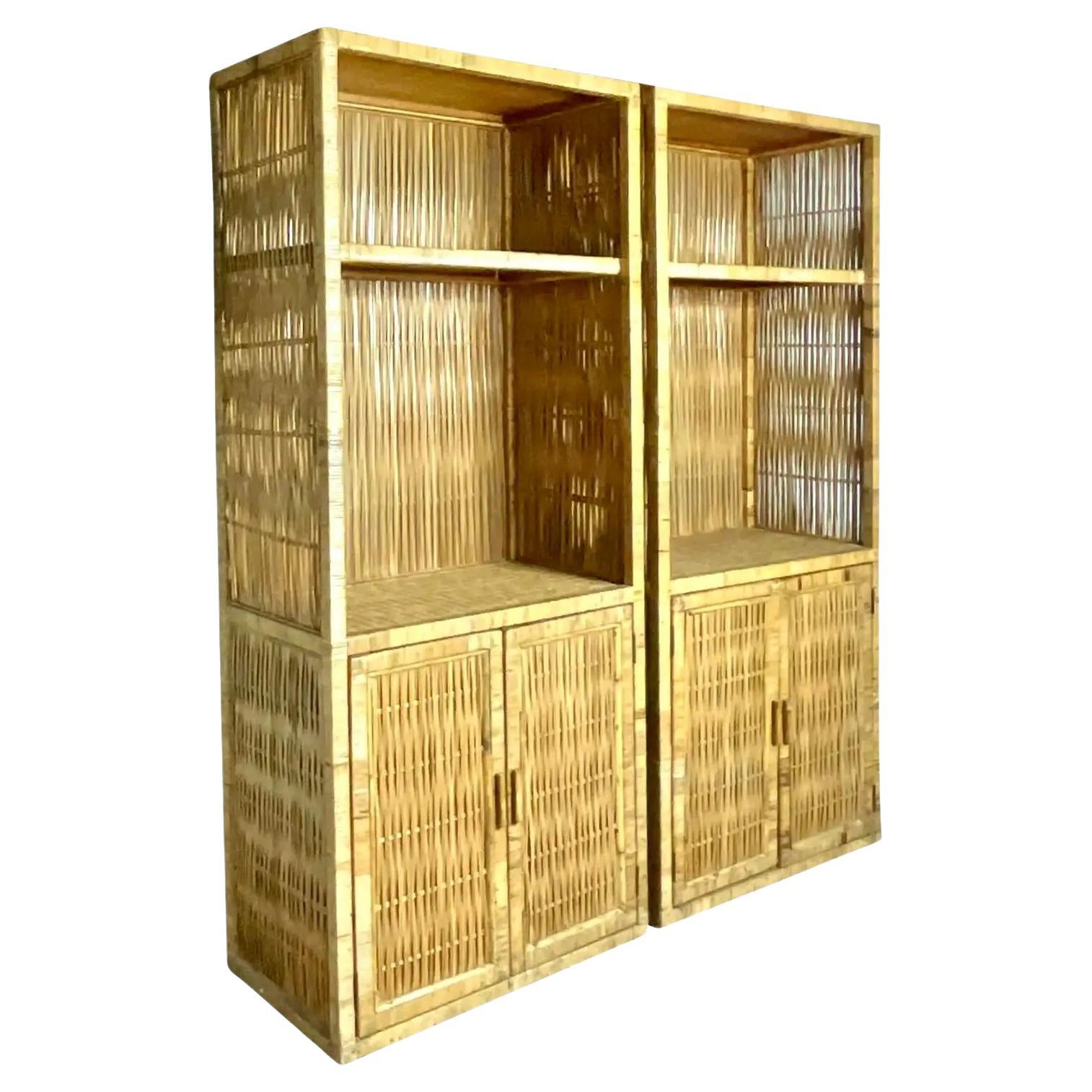 Vintage Rattan Two Part Étagère, circa 1960 For Sale at 1stDibs