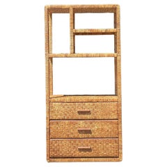 Vintage Coastal Woven Rattan Etagere