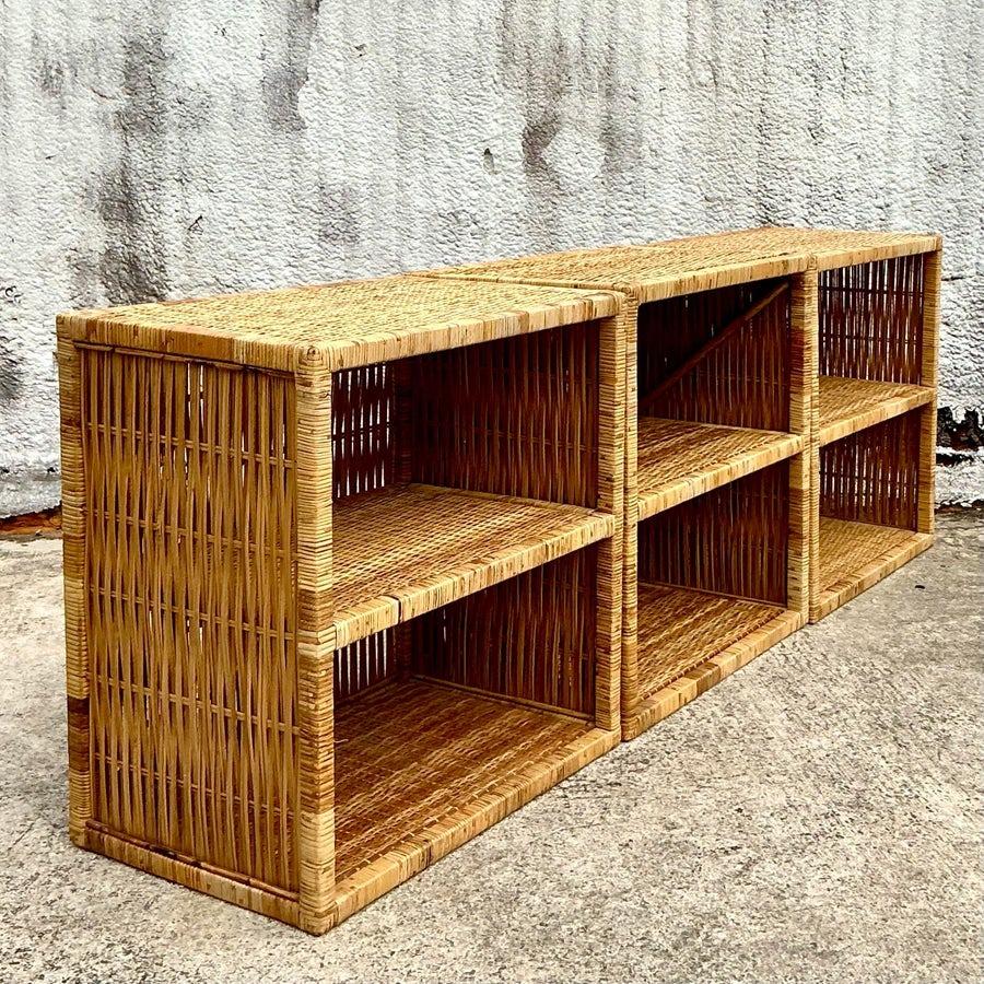 Filippino Etagere basse in rattan intrecciato Vintage By - Set di 3 in vendita