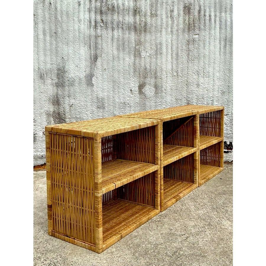 Etagere basse in rattan intrecciato Vintage By - Set di 3 in vendita 1