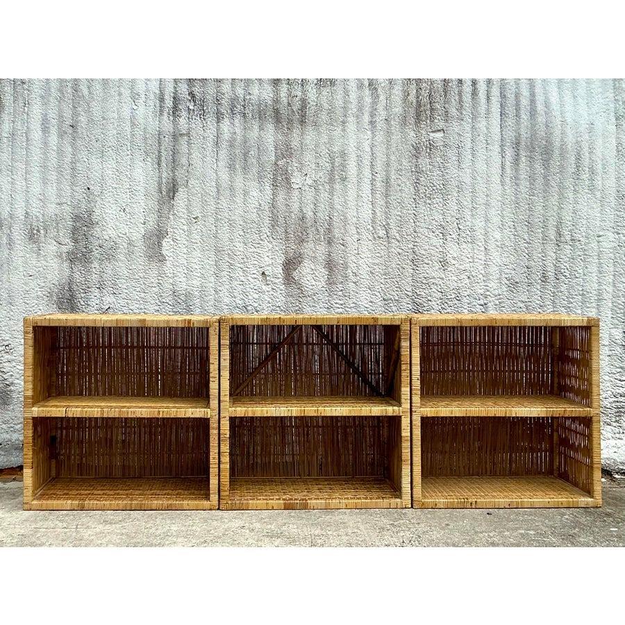 Etagere basse in rattan intrecciato Vintage By - Set di 3 in vendita 2