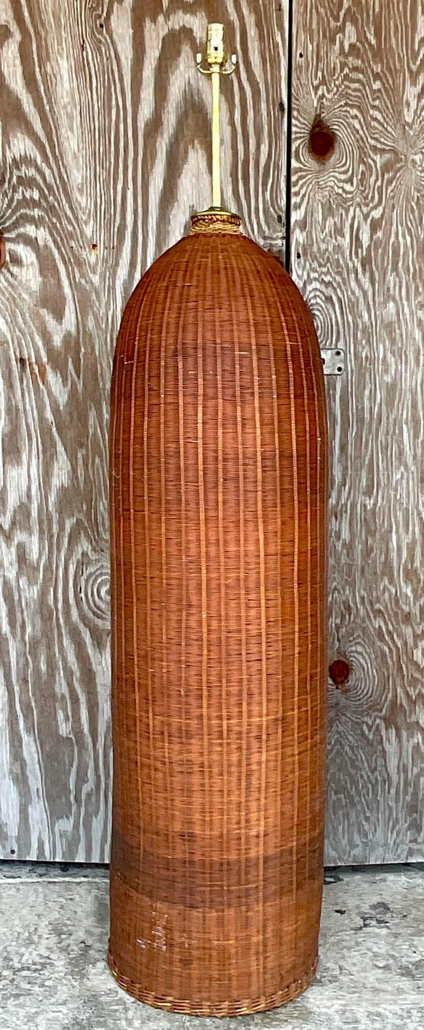 Vintage Coastal Woven Rattan Floor Lamp In Good Condition In west palm beach, FL