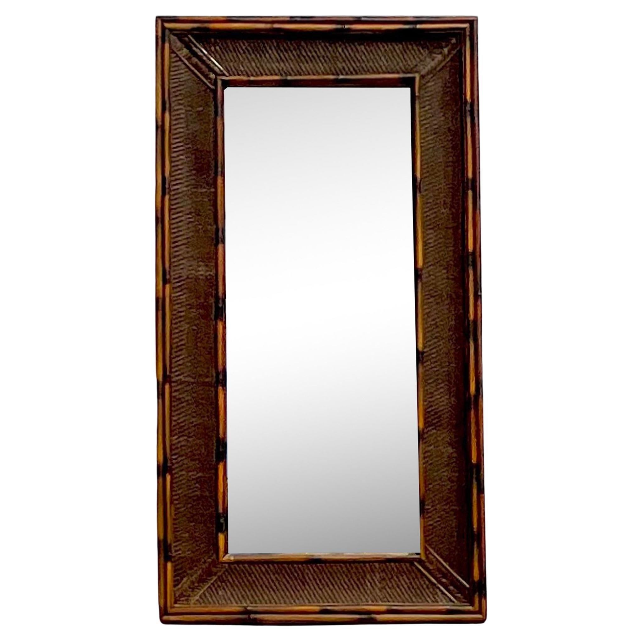 Vintage Coastal Woven Rattan Square Mirror at 1stDibs