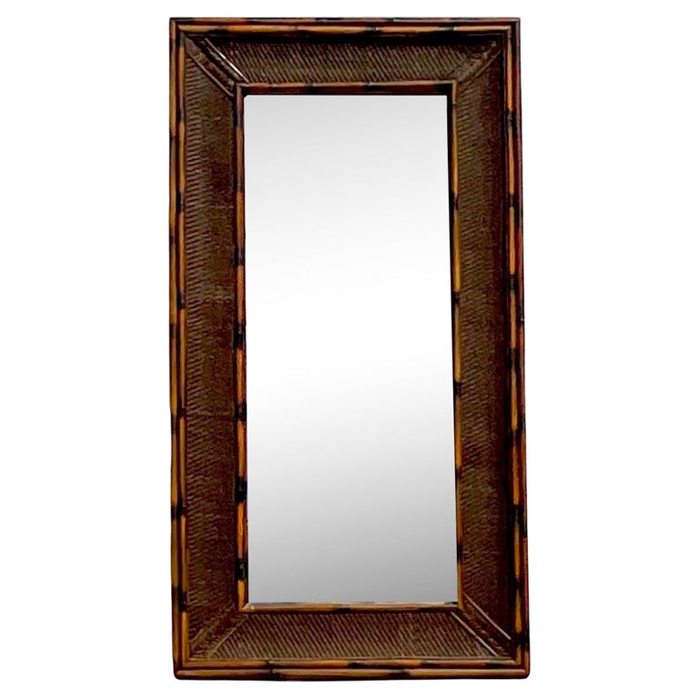 Vintage Coastal Woven Rattan Floor Mirror For Sale at 1stDibs