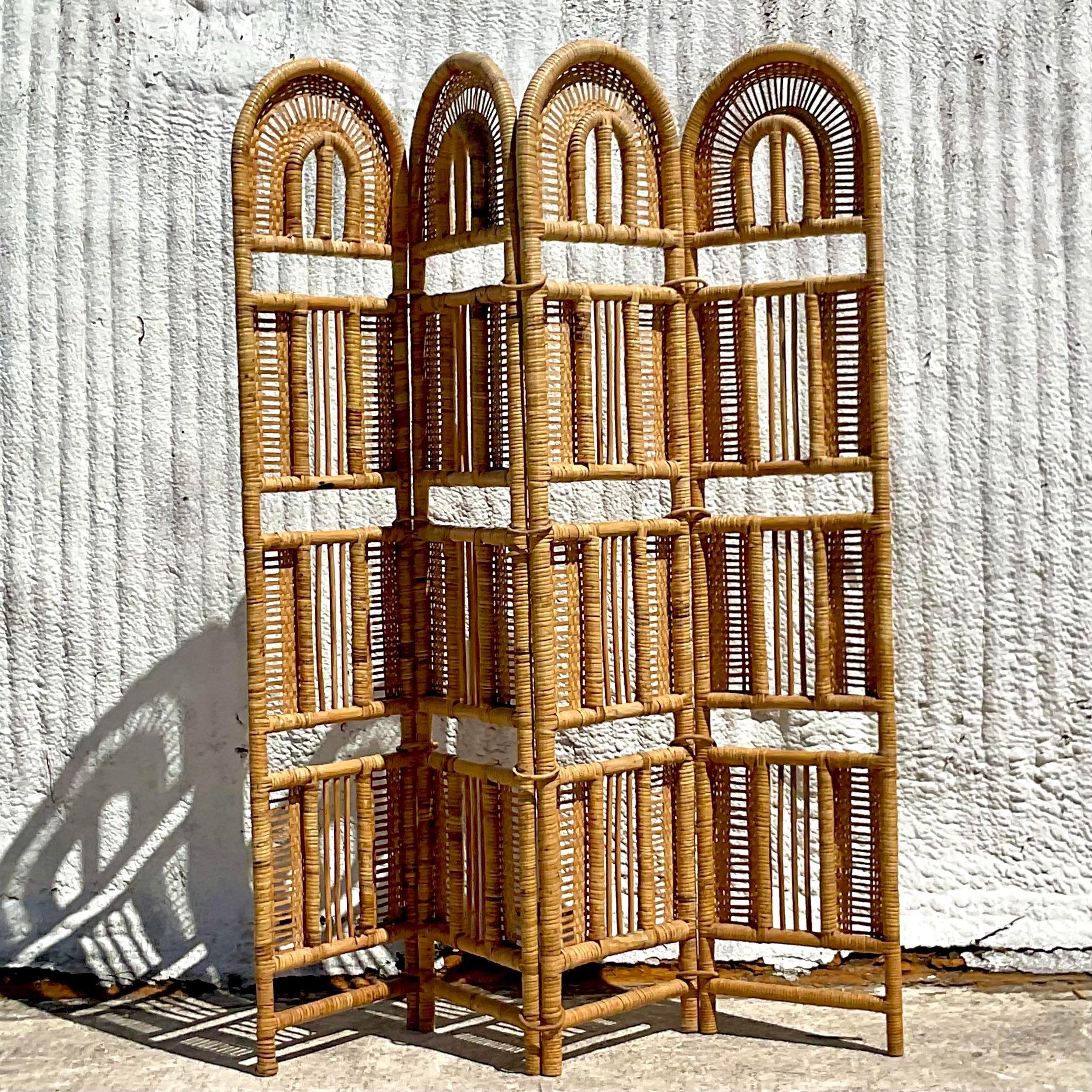 Philippine Vintage Coastal Woven Rattan Folding Screen