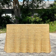 Vintage Coastal Woven Rattan Ghost Console Table
