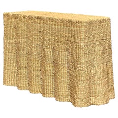 Vintage Coastal Woven Rattan Ghost Console Table