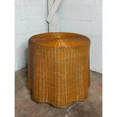 Vintage Coastal Woven Rattan Ghost Side Table
