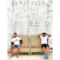 Vintage Coastal Woven Rattan High Back Benches - A Pair