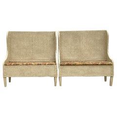 Bancos de respaldo alto de ratán tejido vintage costero - Pareja