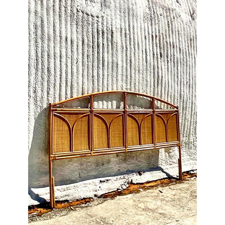 Vintage Coastal Woven Rattan King Headboard at 1stDibs