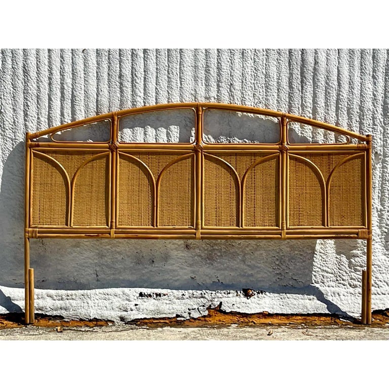 Vintage Coastal Woven Rattan King Headboard at 1stDibs