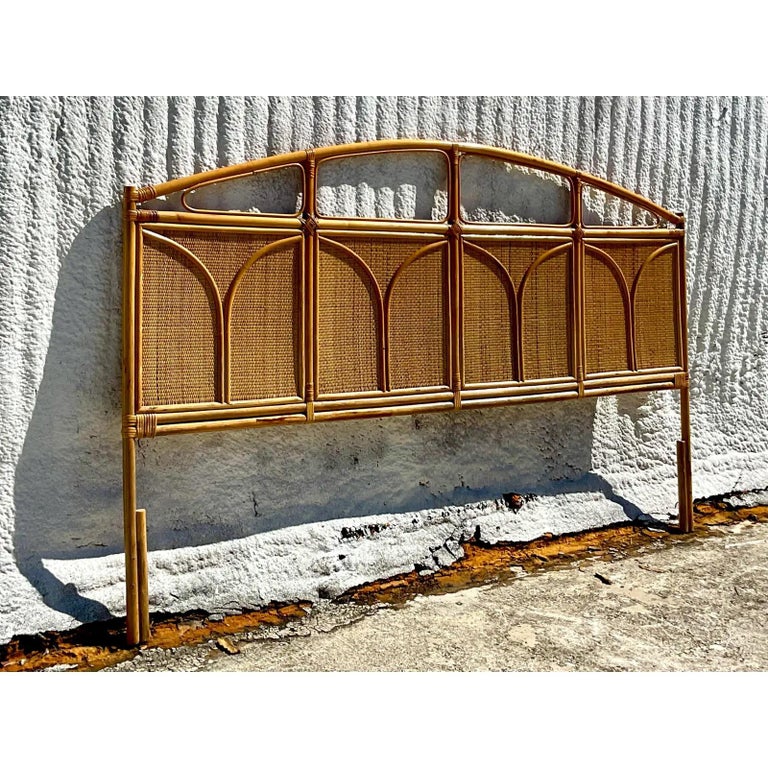 Vintage Coastal Woven Rattan King Headboard at 1stDibs