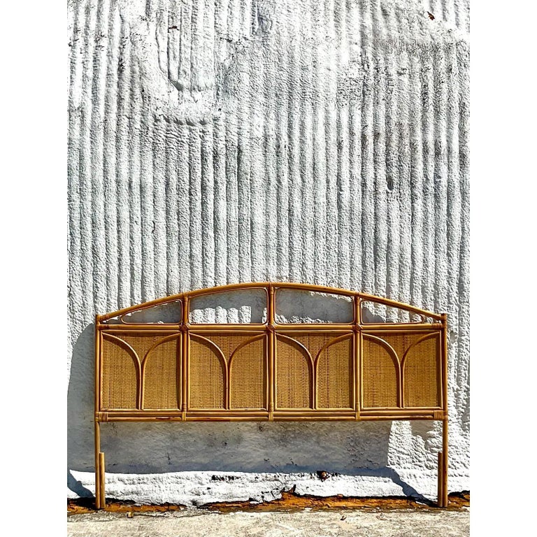 Vintage Coastal Woven Rattan King Headboard at 1stDibs