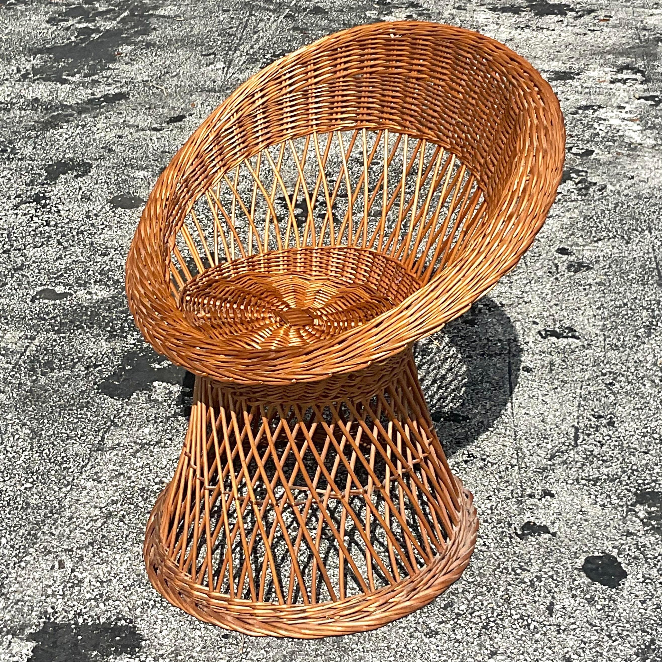 Philippine Vintage Coastal Woven Rattan Lounge Chair For Sale