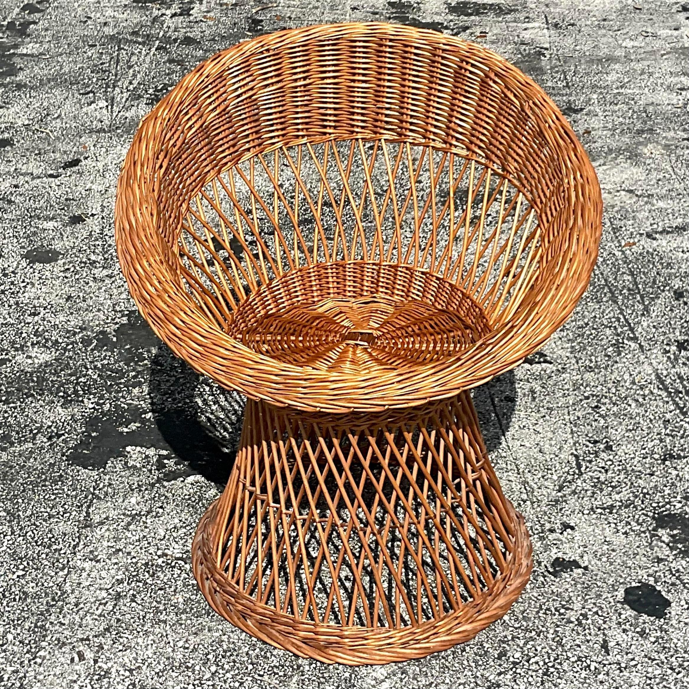20th Century Vintage Coastal Woven Rattan Lounge Chair For Sale