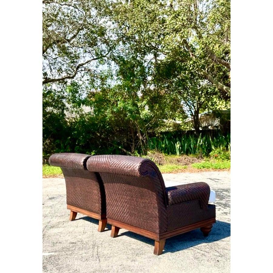 20th Century Vintage Coastal Woven Rattan Lounge Chairs - a Pair For Sale