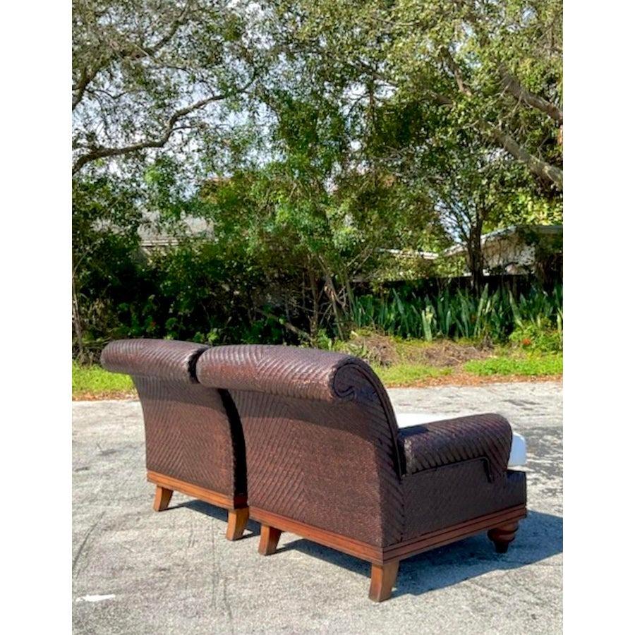 Vintage Coastal Woven Rattan Lounge Chairs - a Pair For Sale 2