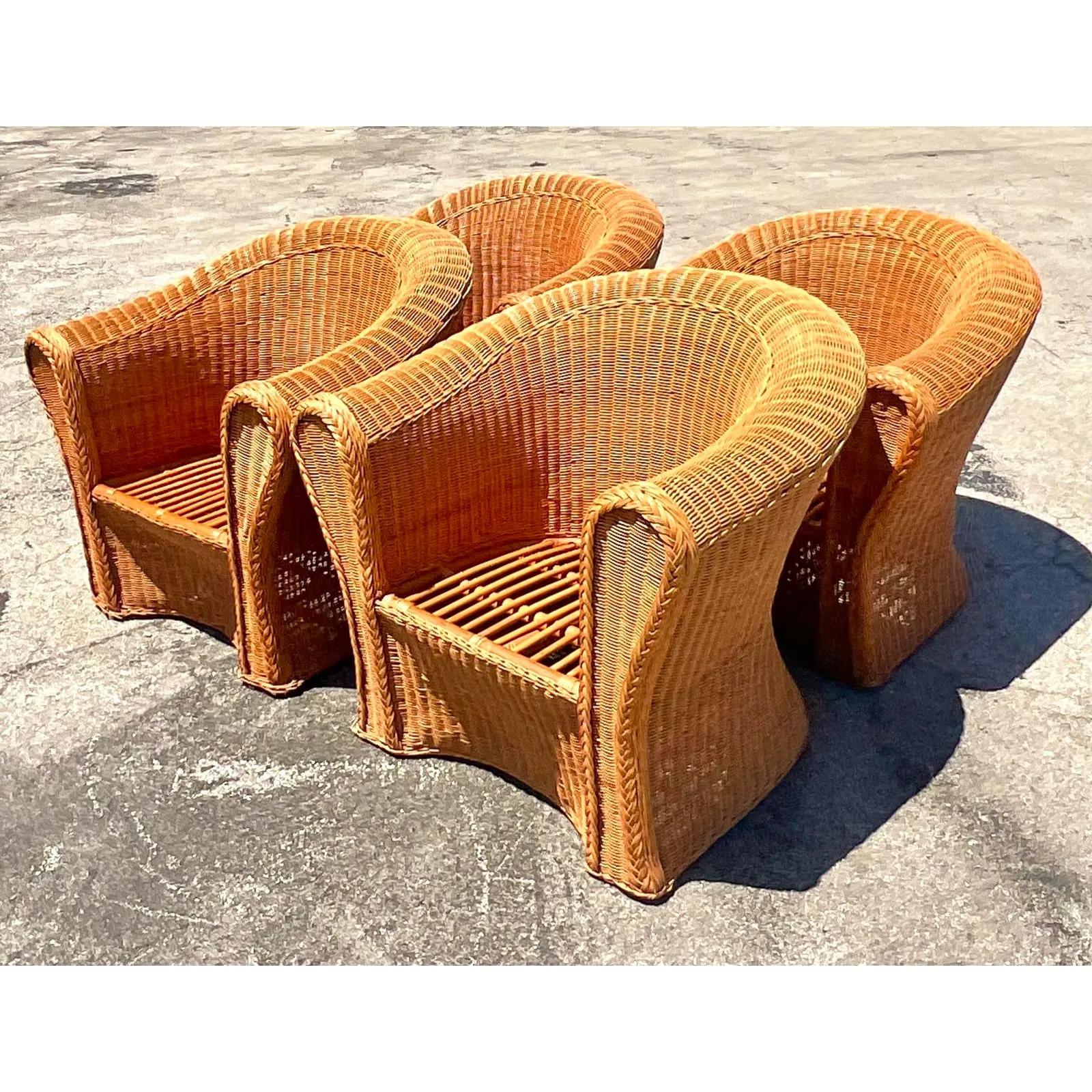 Vintage Coastal Woven Rattan Lounge Chairs, Set of 4 2