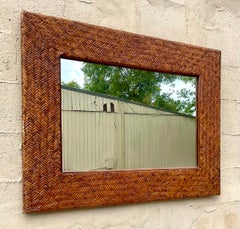 Vintage Coastal Woven Rattan Mirror