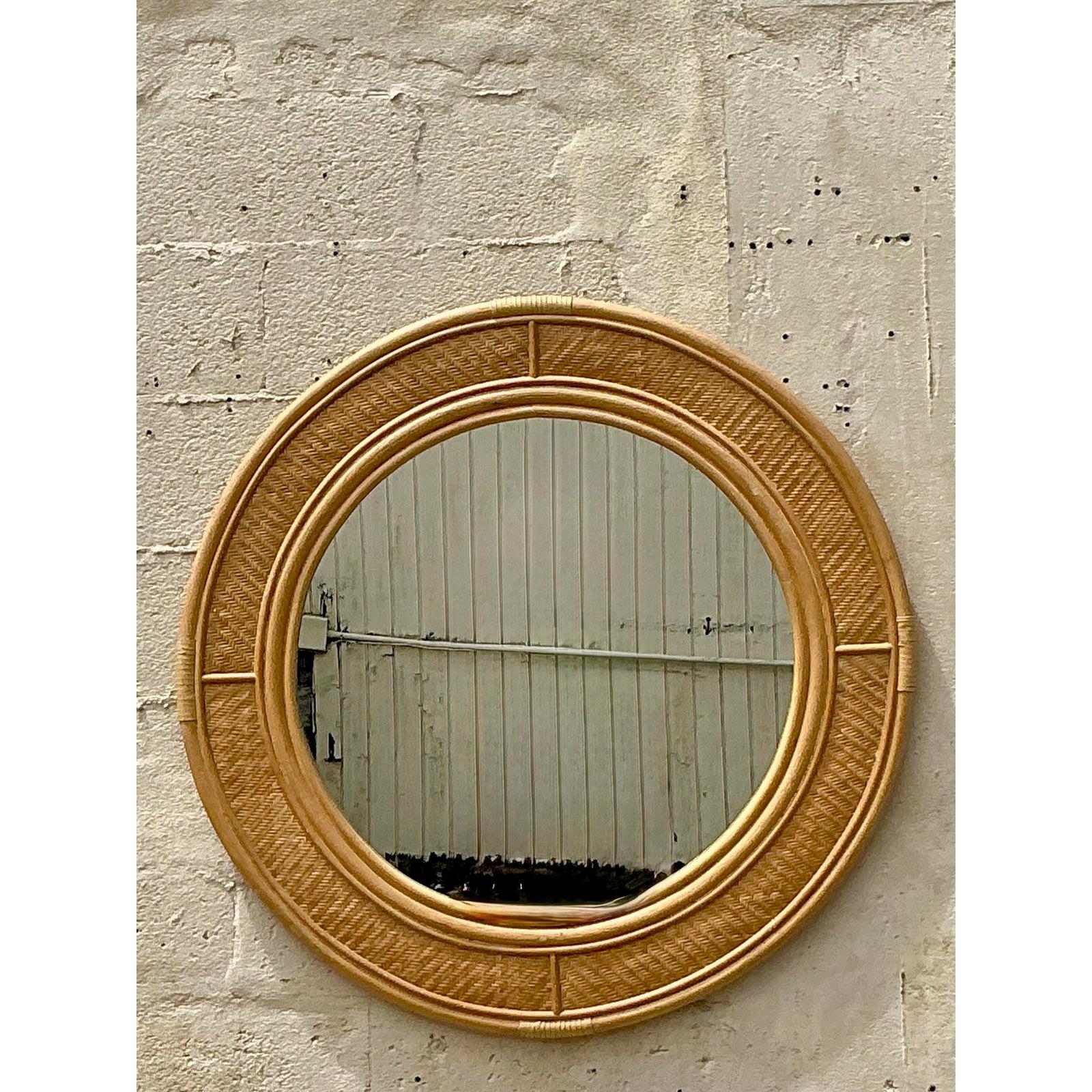 Specchio costiero vintage in rattan intrecciato In condizioni buone in vendita a West Palm Beach, FL