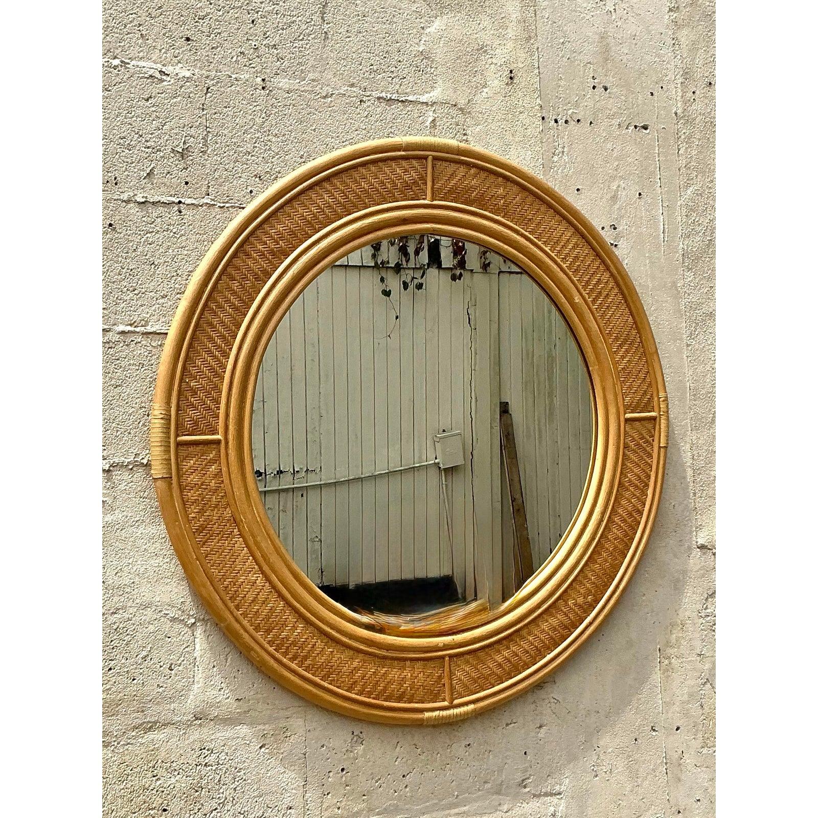 XX secolo Specchio costiero vintage in rattan intrecciato in vendita