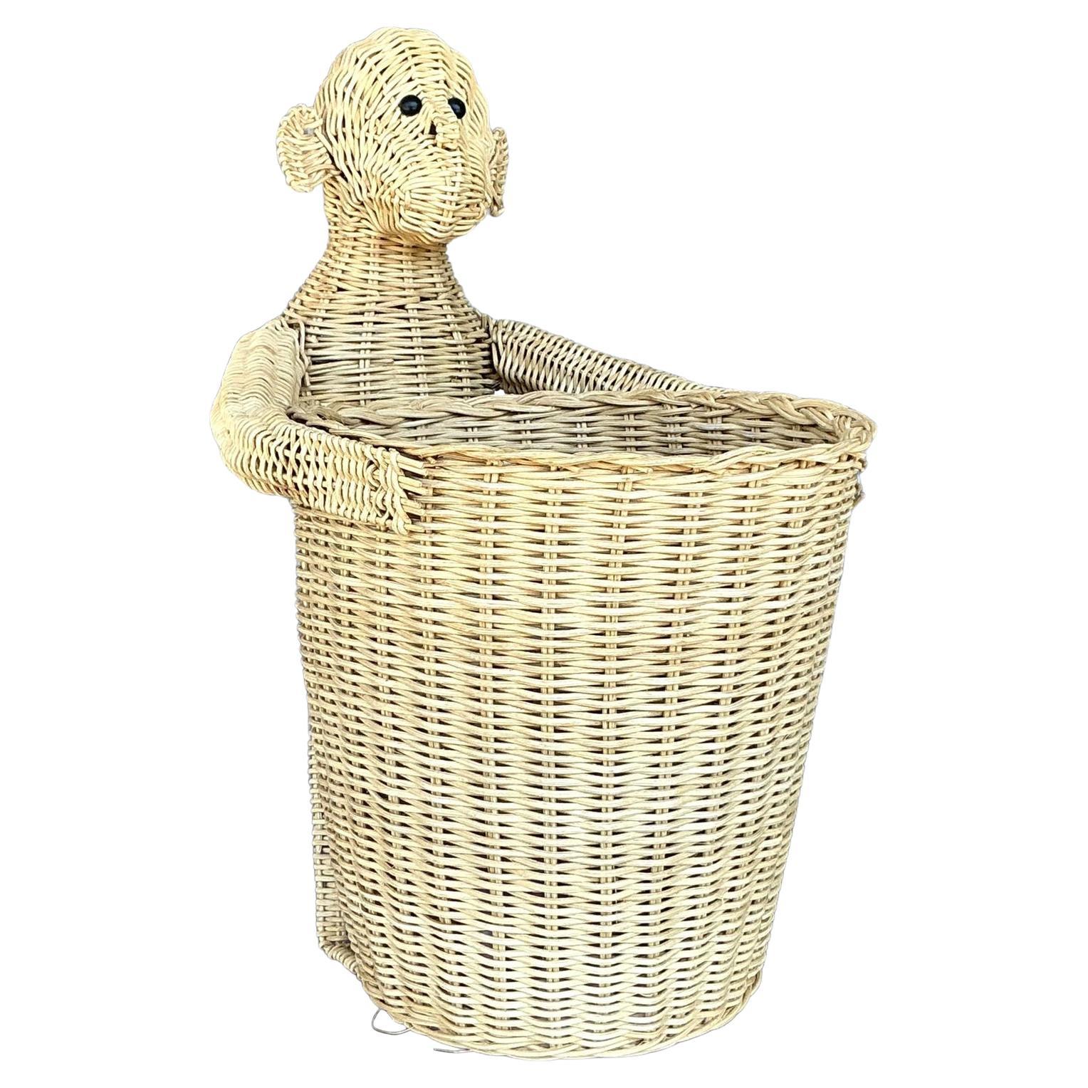 Papelera Vintage Coastal Woven Rattan Monkey