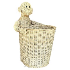 Papelera Vintage Coastal Woven Rattan Monkey