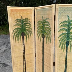 Vintage Coastal Woven Rattan Palm Tree Screen