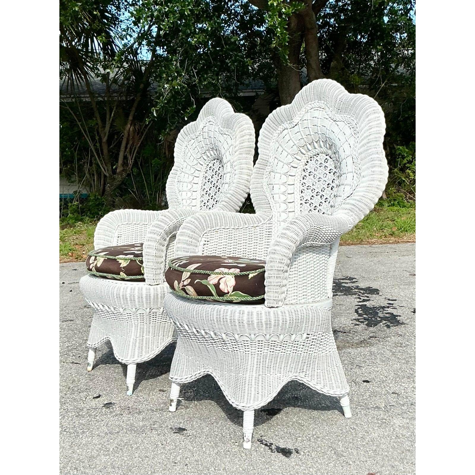Vintage Coastal Woven Rattan Peacock Chairs - A Pair 1