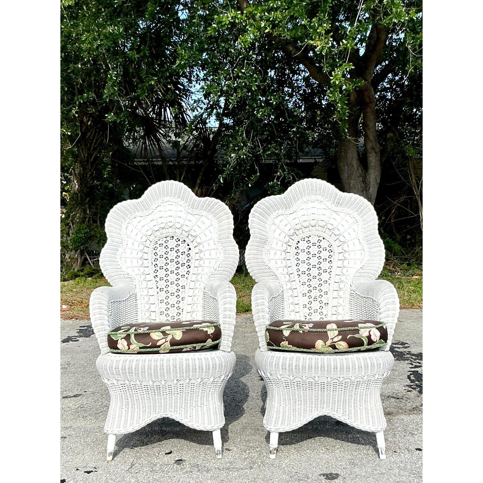 Vintage Coastal Woven Rattan Peacock Chairs - A Pair 2